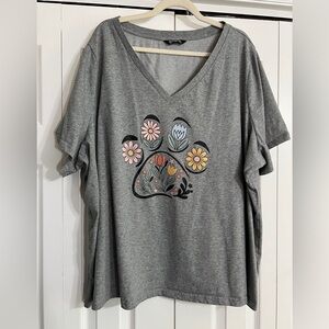 BloomChic Gray Floral Paw Print Tee